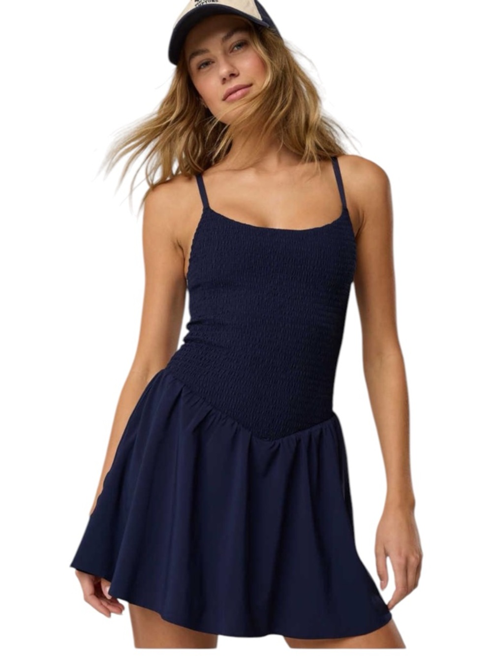 OFFLINE by Aerie Navy Smocked Active Dress Built-In Shorts Flowy Skirt Size Lrg